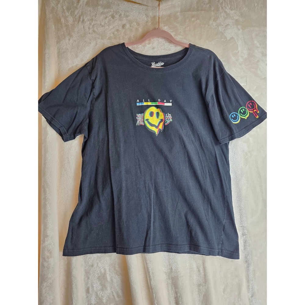 Brooklyn Cloth Co Mens 2X Large Black Drip Smiley Face Graphic T Shirt‎